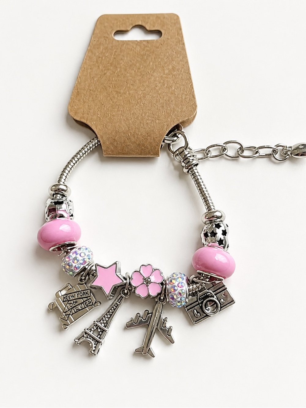 Pink Travel Charm Bracelet